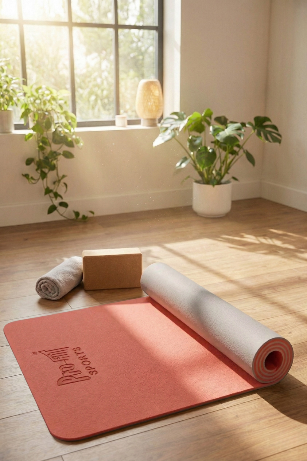 Reversible Studio Yoga Mat - Coral Pink/LT Gray  by PROFIT OUTFITS