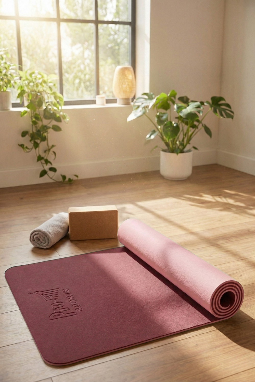 Reversible Studio Yoga Mat - Red Plum/Pink  by PROFIT OUTFITS
