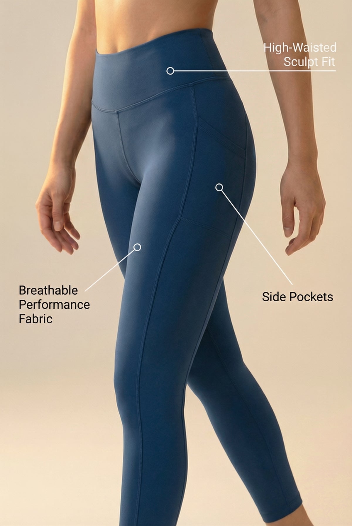 Sculpt Pocket Scrunch Legging - Navy Apparel & Accessories > Activewear > Leggings > High-Waist Leggings by Profit Outfits
