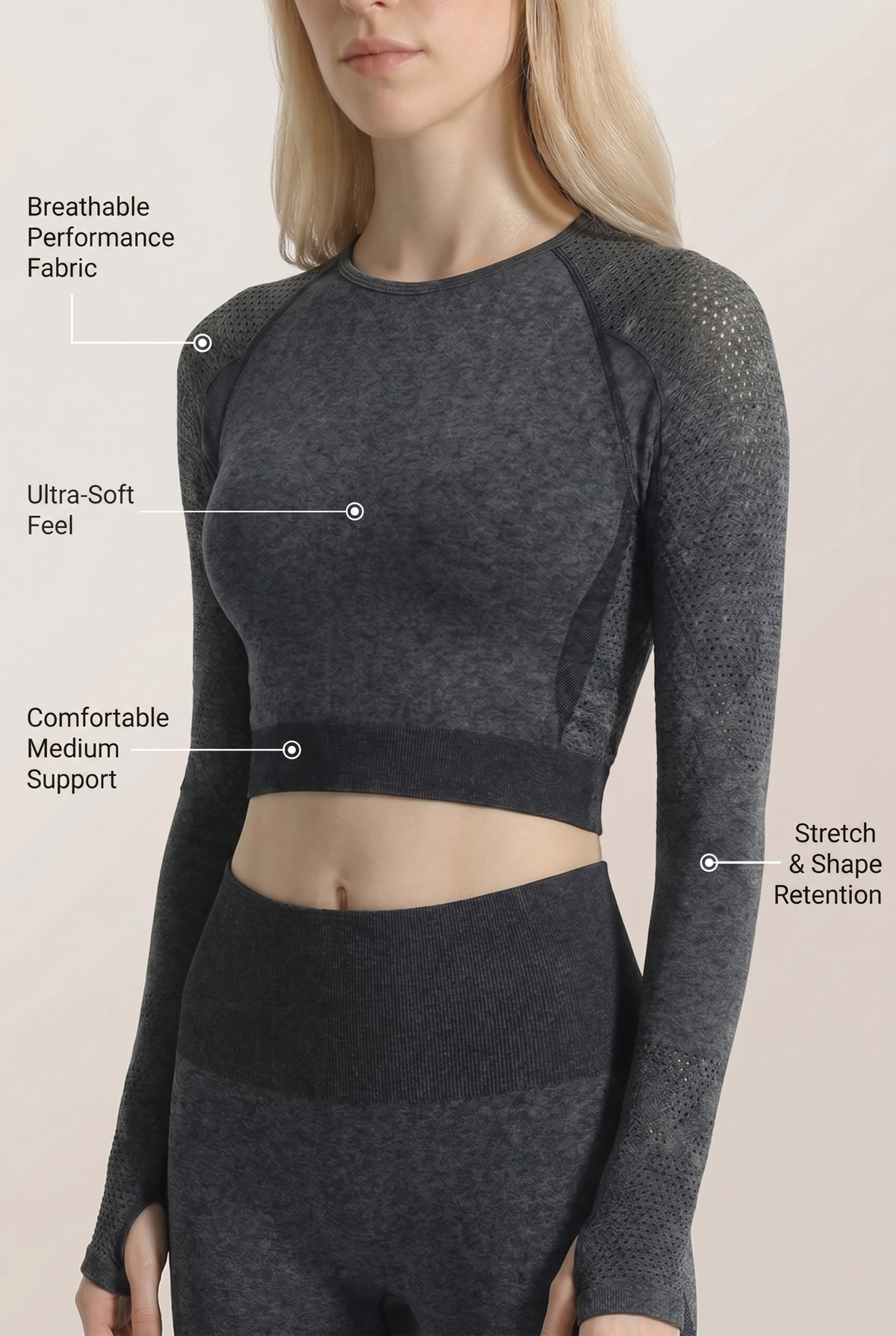 Seamless Long Sleeve Crop Top Apparel & Accessories > Activewear > Tops by Profit Outfits