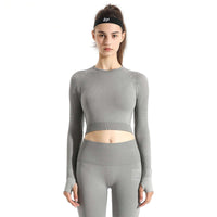 Seamless Long Sleeve Crop Top Apparel & Accessories > Activewear > Tops by Profit Outfits