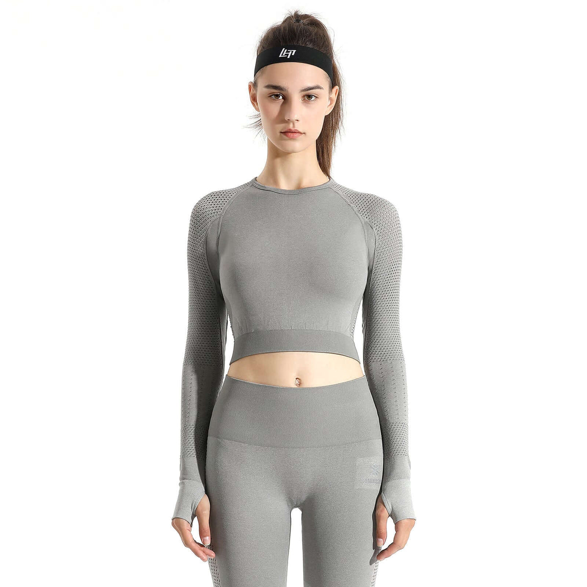 Seamless Long Sleeve Crop Top Apparel & Accessories > Activewear > Tops by Profit Outfits