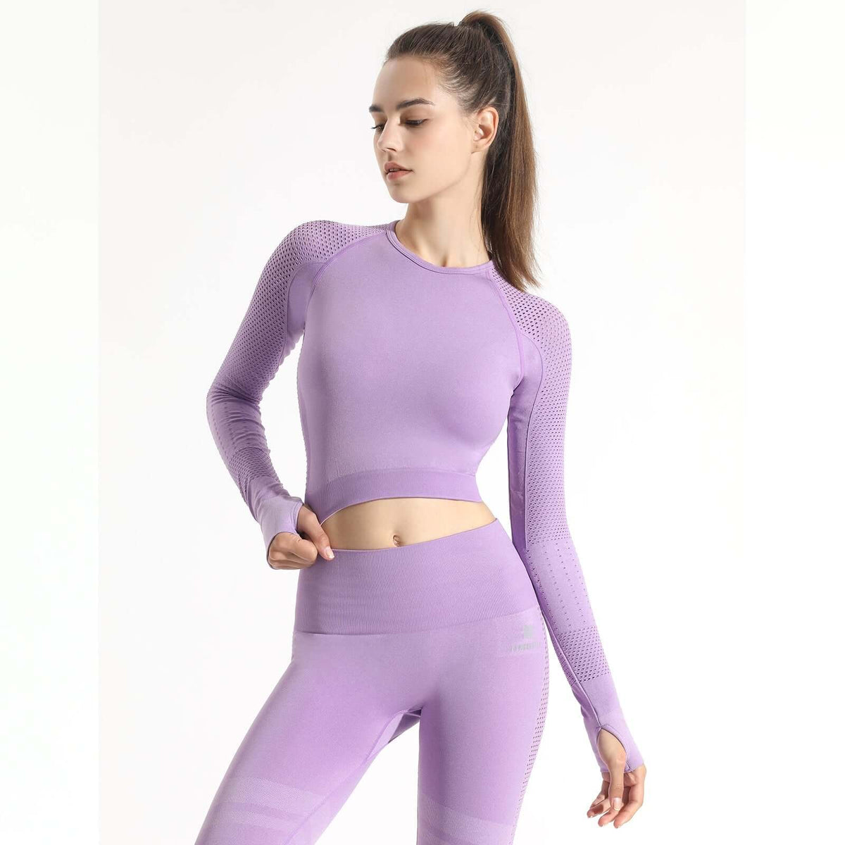 Seamless Long Sleeve Crop Top Apparel & Accessories > Activewear > Tops by Profit Outfits