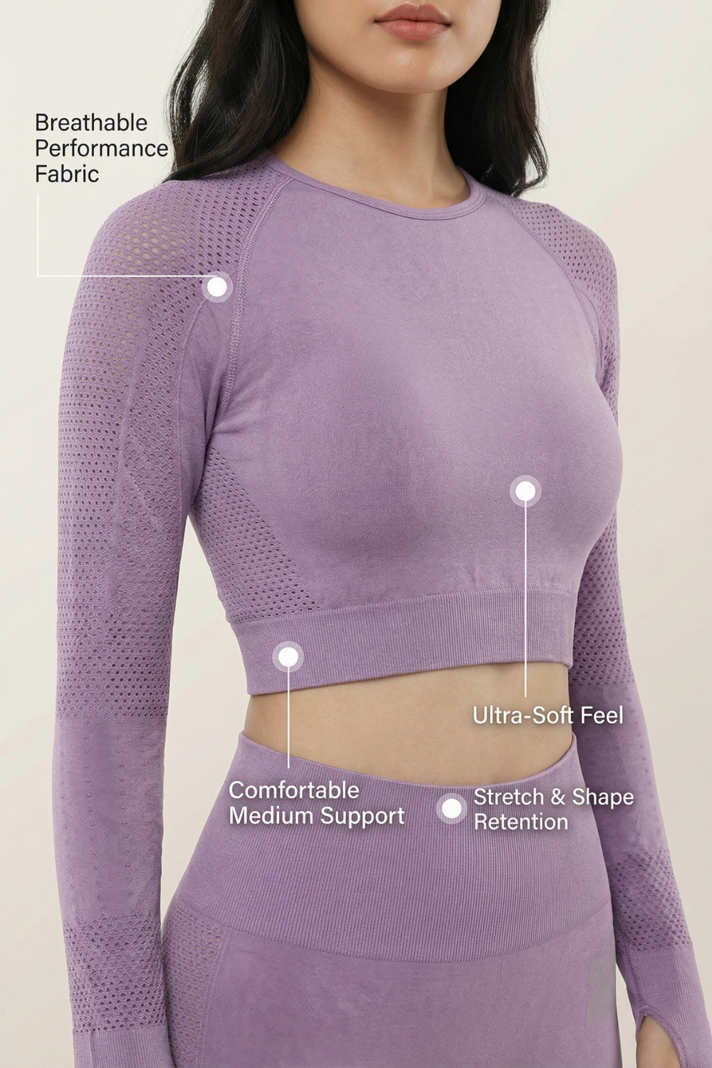 Seamless Long Sleeve Crop Top Apparel & Accessories > Activewear > Tops by Profit Outfits