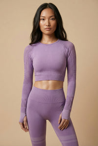 Seamless Long Sleeve Crop Top Apparel & Accessories > Activewear > Tops by Profit Outfits
