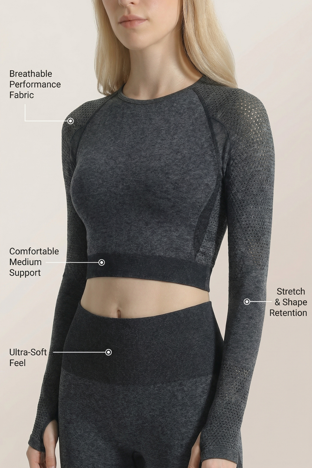 Seamless Long Sleeve Crop Top  by PROFIT OUTFITS