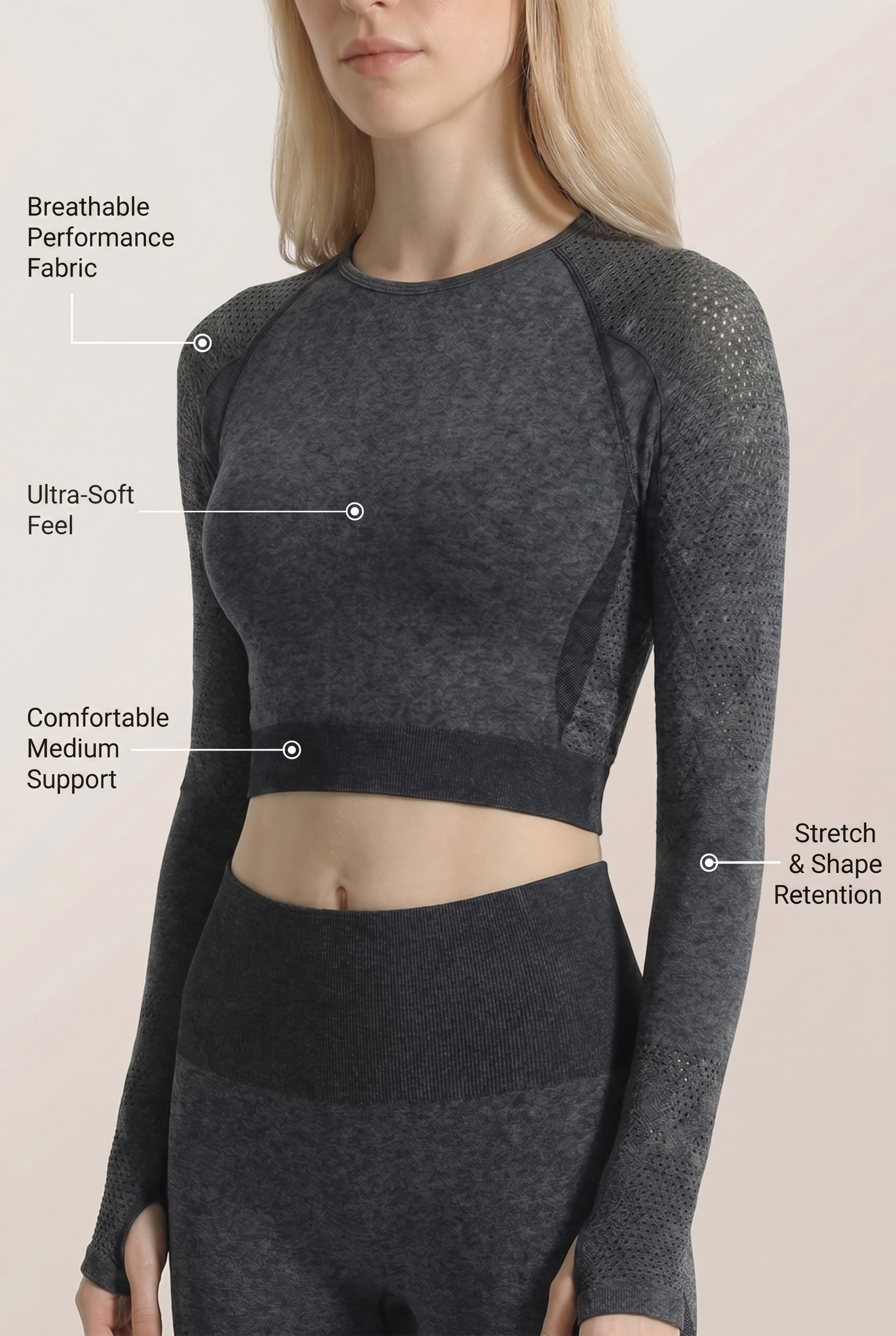 Seamless Long Sleeve Crop Top  by Profit Outfits