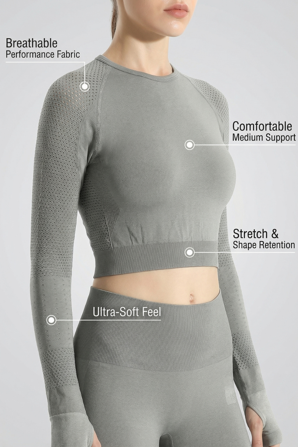 Seamless Long Sleeve Crop Top  by PROFIT OUTFITS