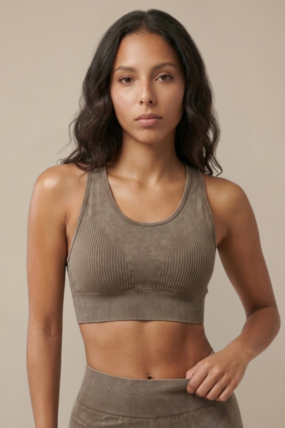 Seamless Melange Sports Bra - Khaki Apparel & Accessories > Activewear > Sports Bras by Profit Outfits