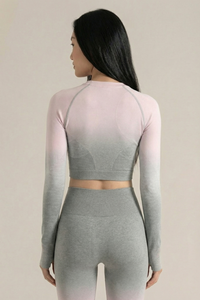 SoftTouch Ombre Long Sleeve Crop Top Apparel & Accessories > Activewear > Tops by Profit Outfits