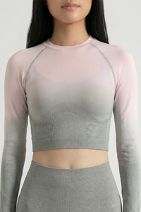 SoftTouch Ombre Long Sleeve Crop Top Apparel & Accessories > Activewear > Tops by Profit Outfits
