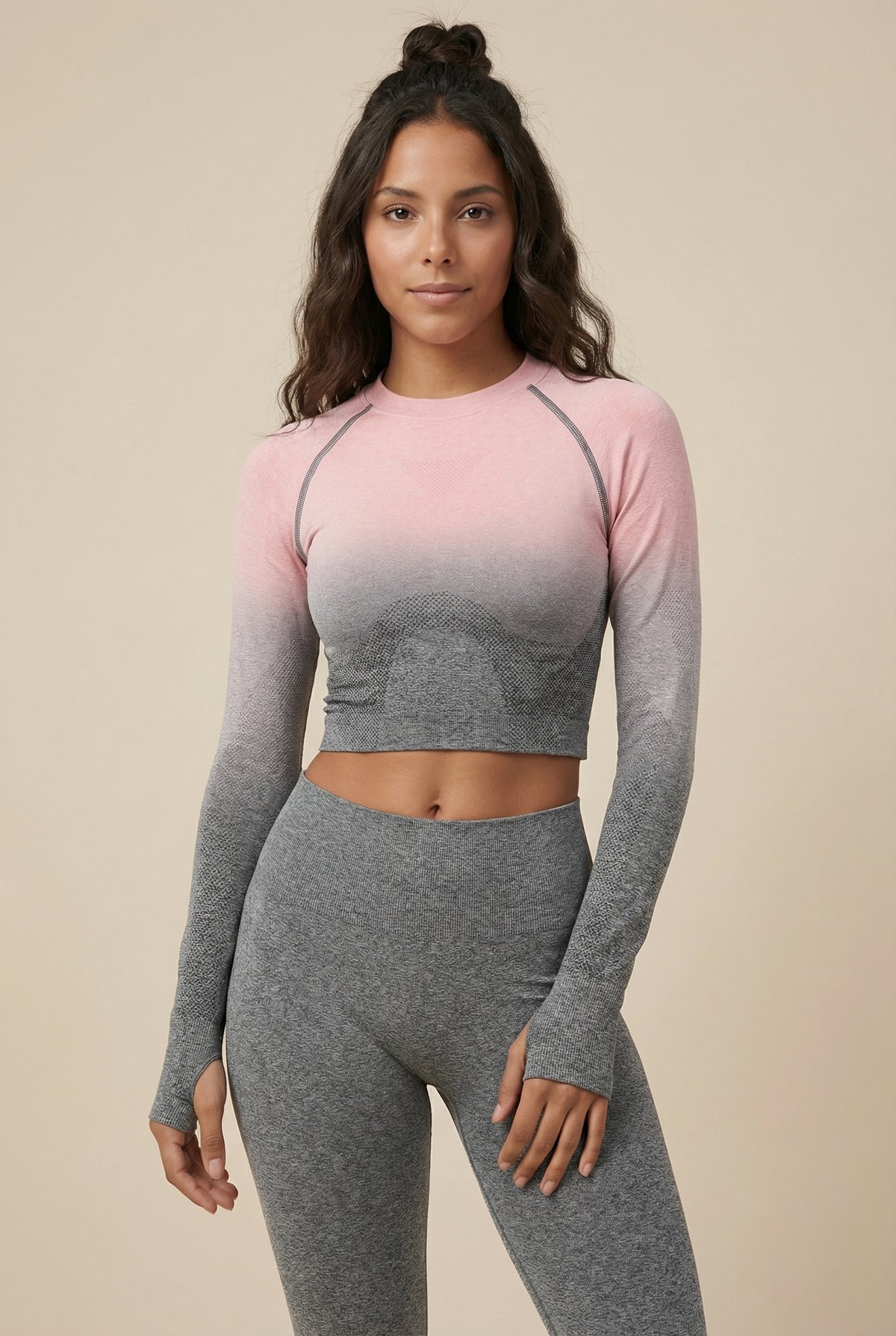 SoftTouch Ombre Long Sleeve Crop Top Apparel & Accessories > Activewear > Tops by Profit Outfits