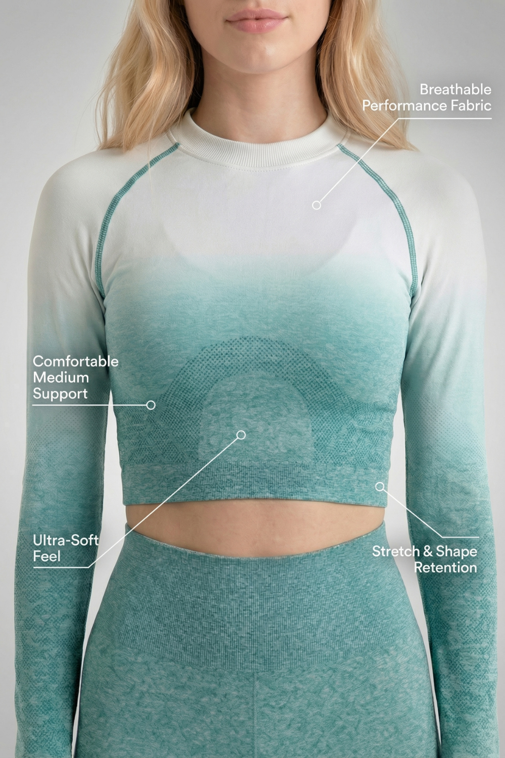 SoftTouch Ombre Long Sleeve Crop Top  by Profit Outfits