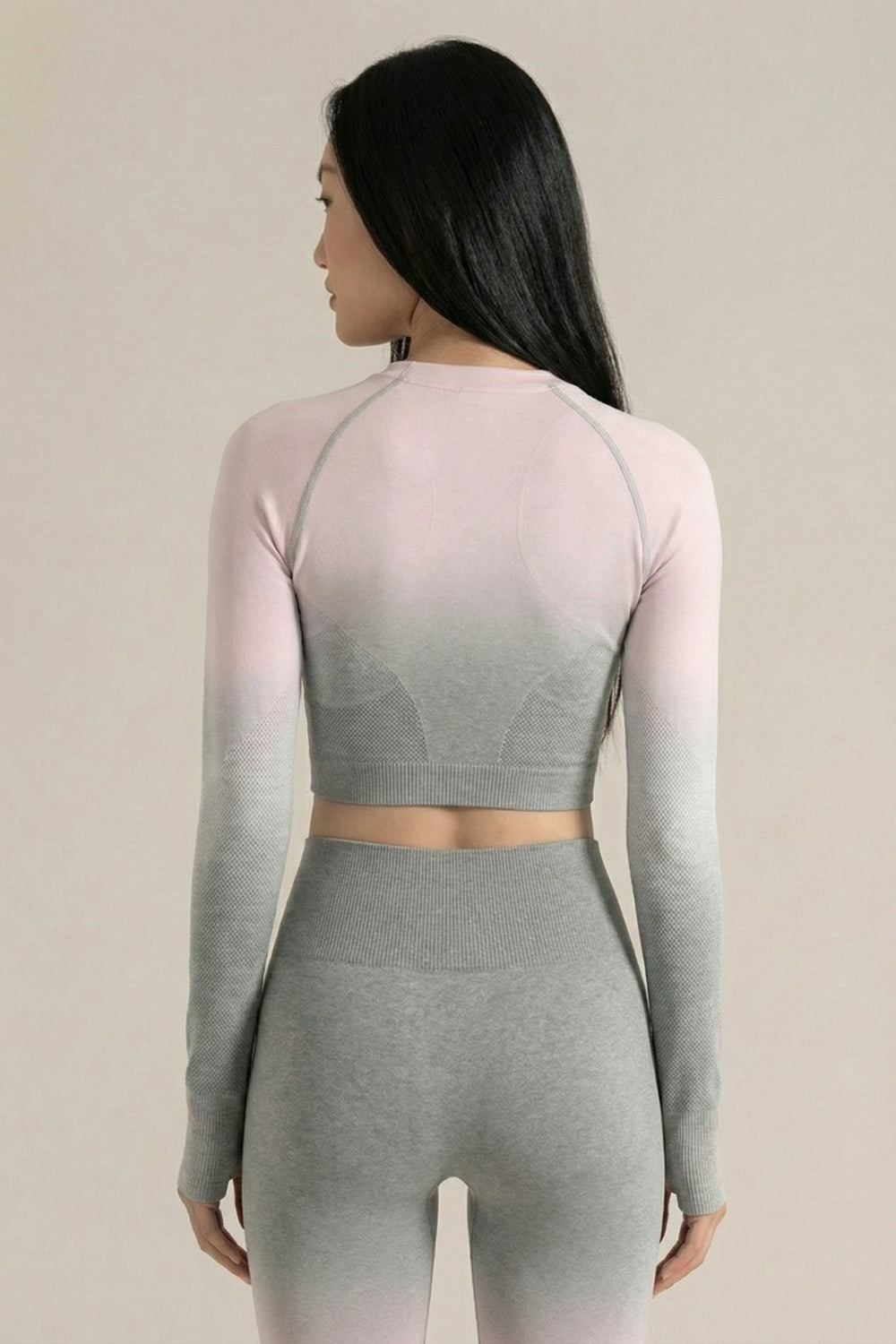 SoftTouch Ombre Long Sleeve Crop Top - Grey/Pink Apparel & Accessories > Activewear > Tops by Profit Outfits