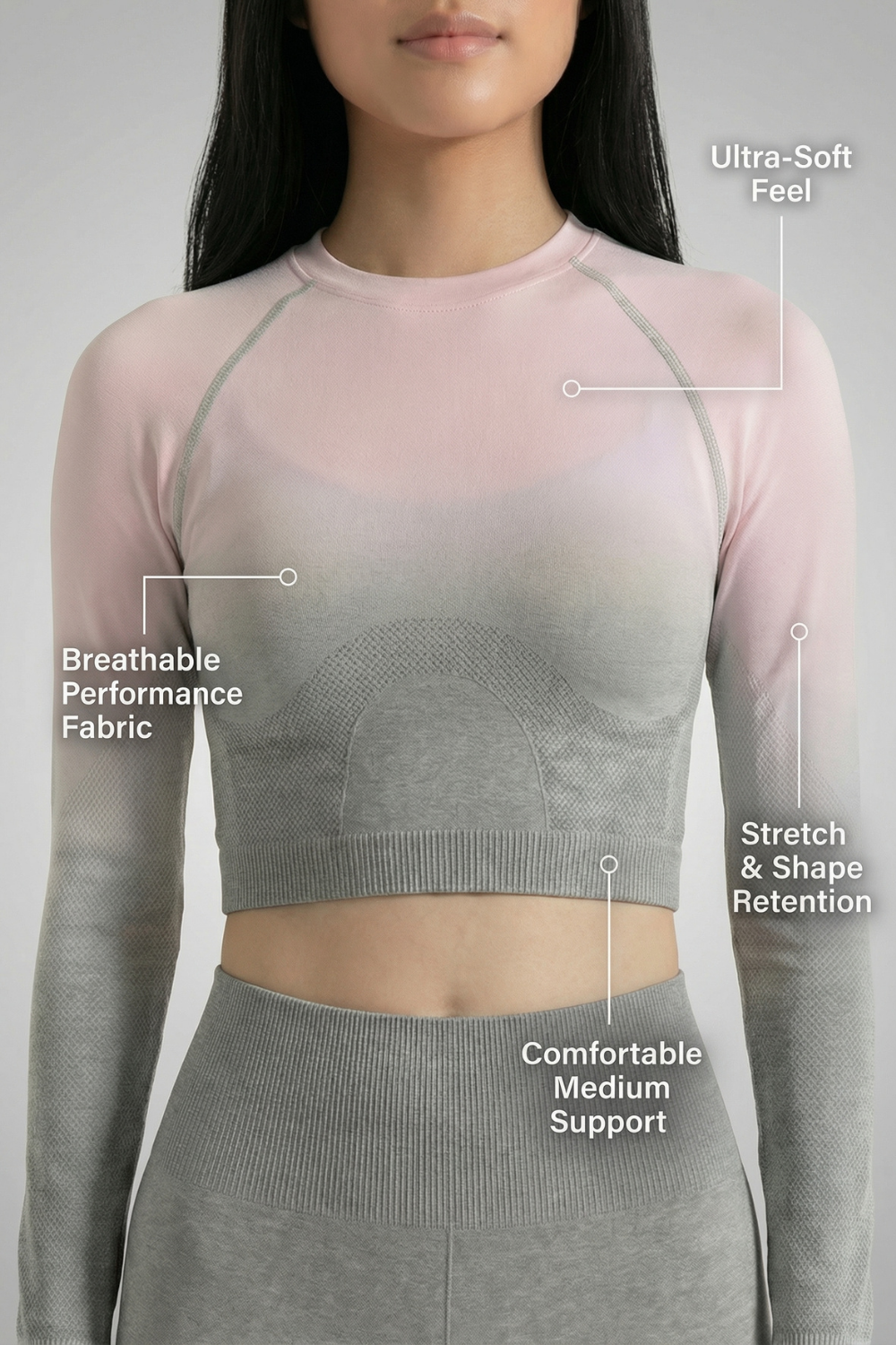 SoftTouch Ombre Long Sleeve Crop Top  by PROFIT OUTFITS