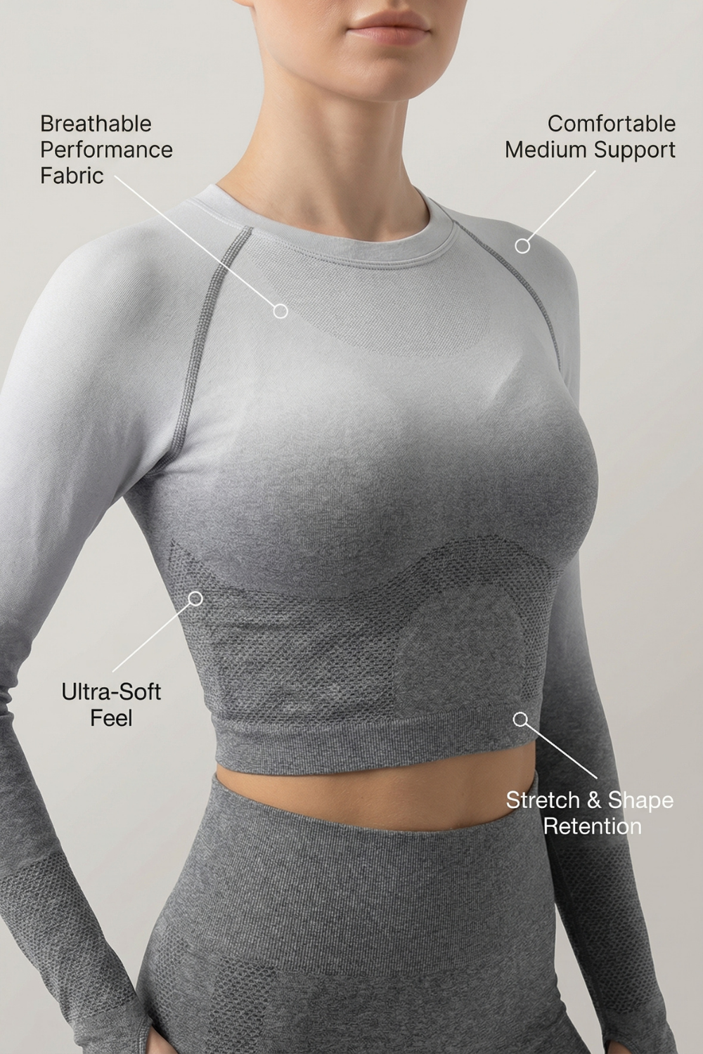 SoftTouch Ombre Long Sleeve Crop Top  by Profit Outfits
