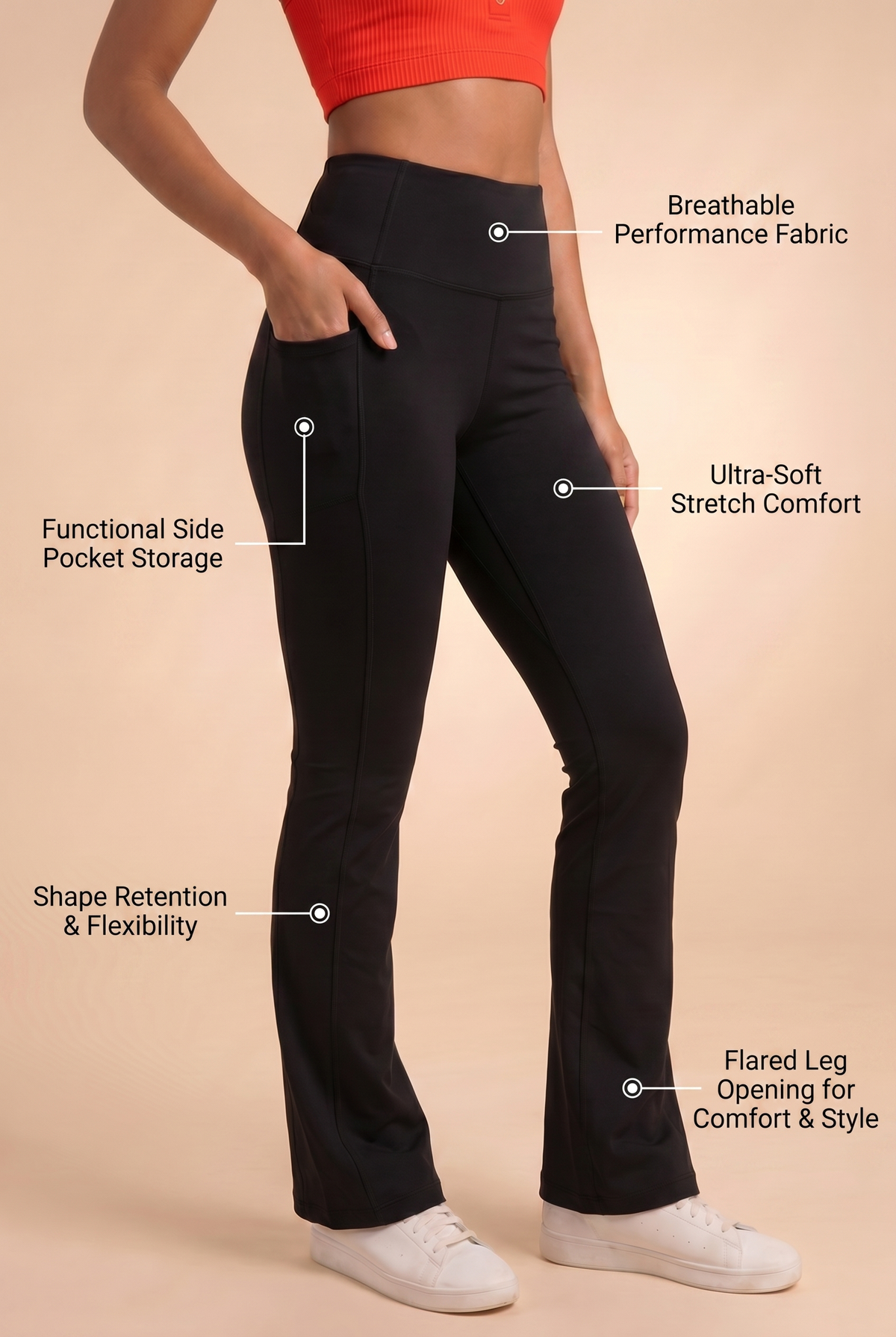 SoftTouch Pocket High-Waist Flare Legging Apparel & Accessories > Activewear > Leggings > Flare Leggings by Profit Outfits