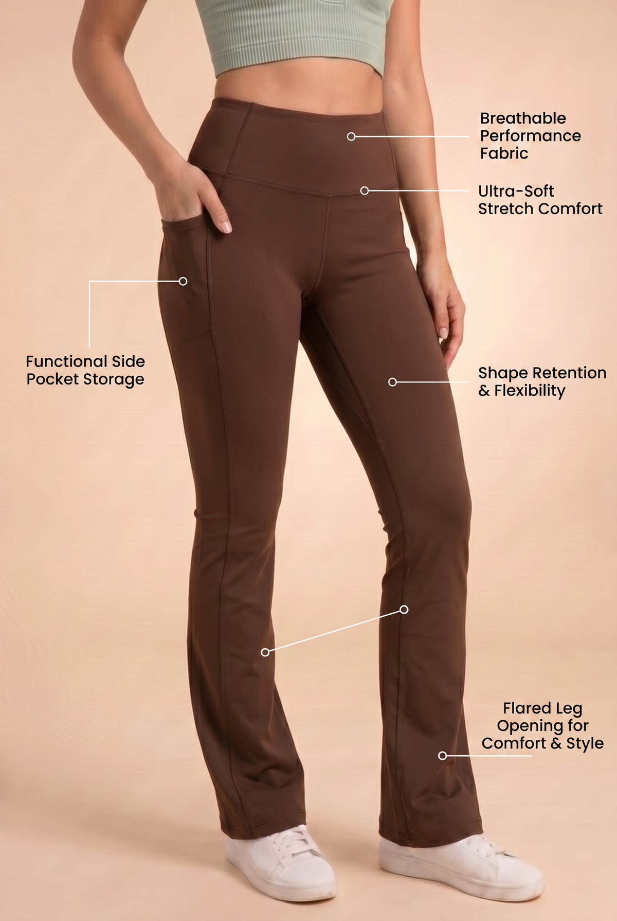 SoftTouch Pocket High-Waist Flare Legging Apparel & Accessories > Activewear > Leggings > Flare Leggings by Profit Outfits
