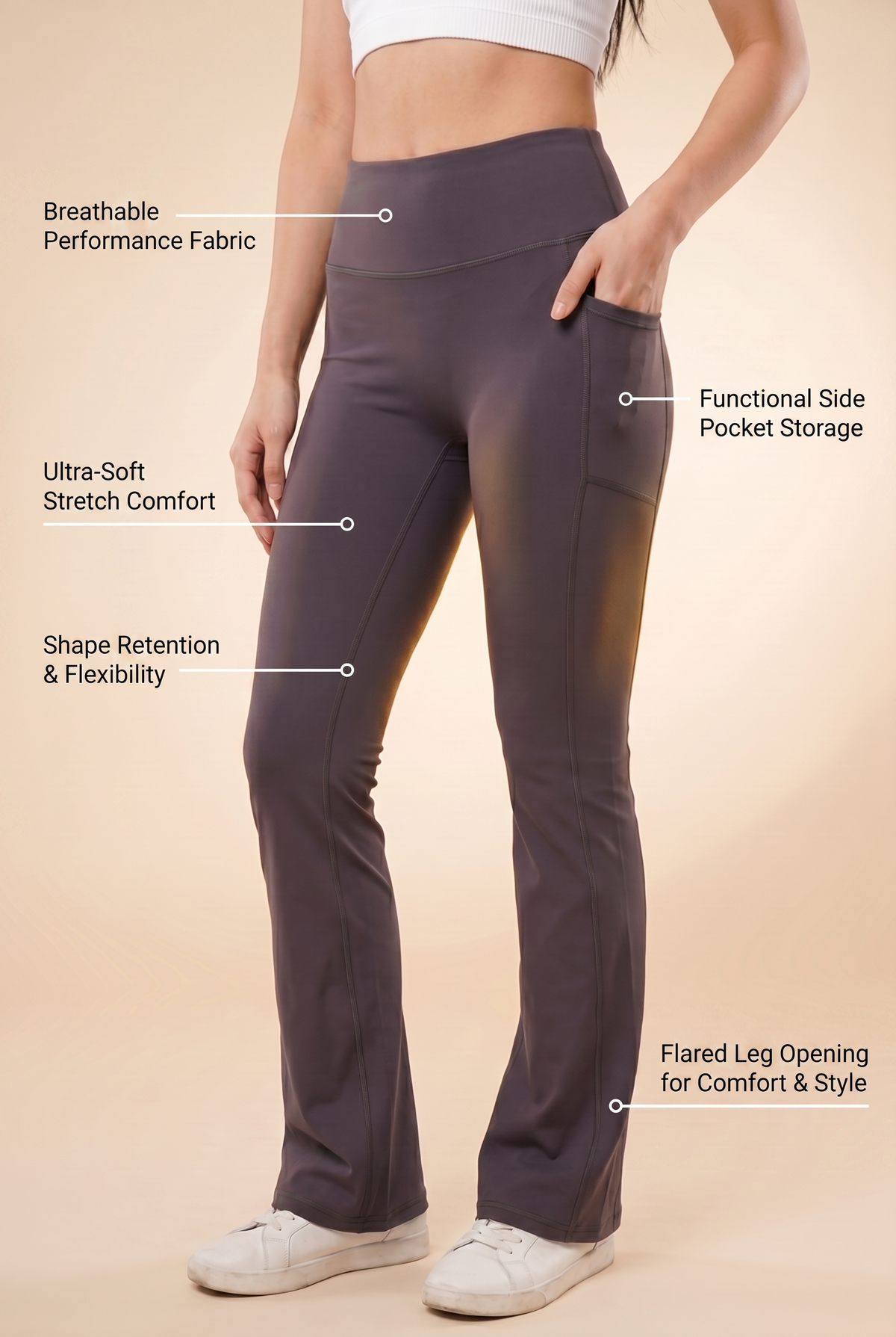 SoftTouch Pocket High-Waist Flare Legging Apparel & Accessories > Activewear > Leggings > Flare Leggings by Profit Outfits