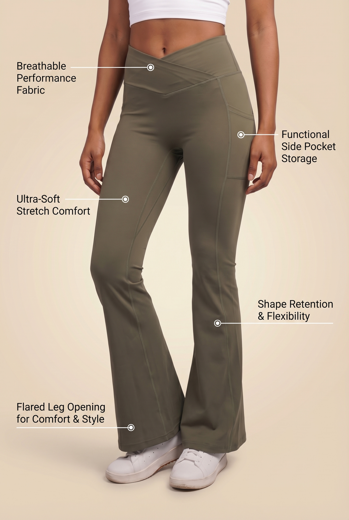 SoftTouch Pocket V-Waist Flare Legging Apparel & Accessories > Activewear > Leggings > Flare Leggings by Profit Outfits
