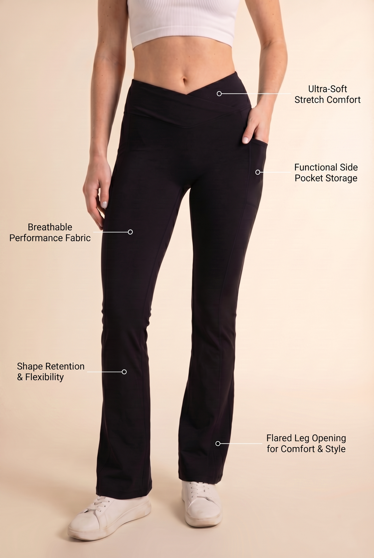 SoftTouch Pocket V-Waist Flare Legging Apparel & Accessories > Activewear > Leggings > Flare Leggings by Profit Outfits