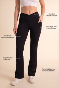 SoftTouch Pocket V-Waist Flare Legging Apparel & Accessories > Activewear > Leggings > Flare Leggings by Profit Outfits