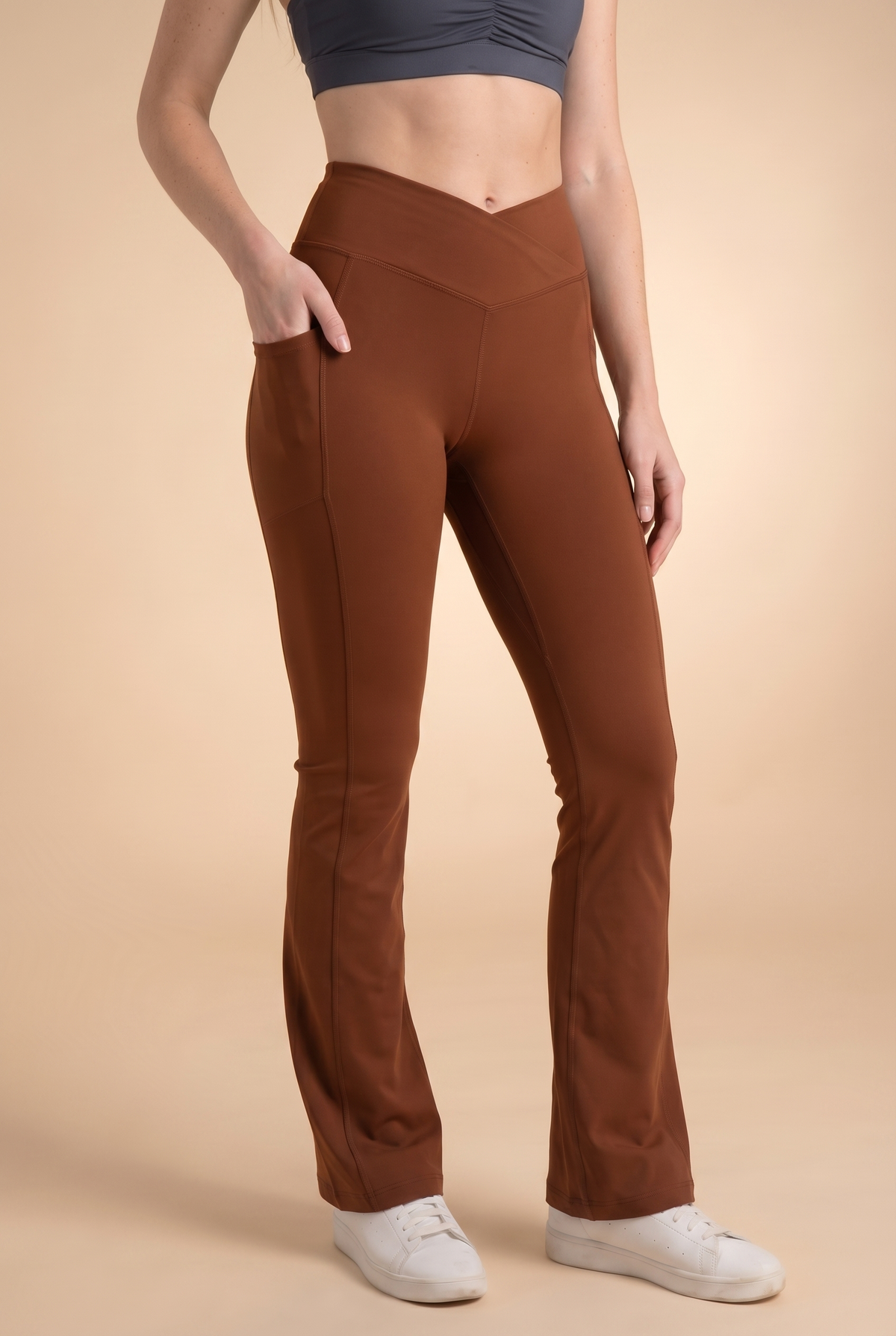 SoftTouch Pocket V-Waist Flare Legging Apparel & Accessories > Activewear > Leggings > Flare Leggings by Profit Outfits