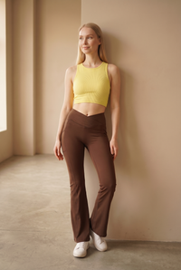 SoftTouch Pocket V-Waist Flare Legging Apparel & Accessories > Activewear > Leggings > Flare Leggings by Profit Outfits