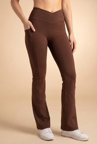 SoftTouch Pocket V-Waist Flare Legging Apparel & Accessories > Activewear > Leggings > Flare Leggings by Profit Outfits