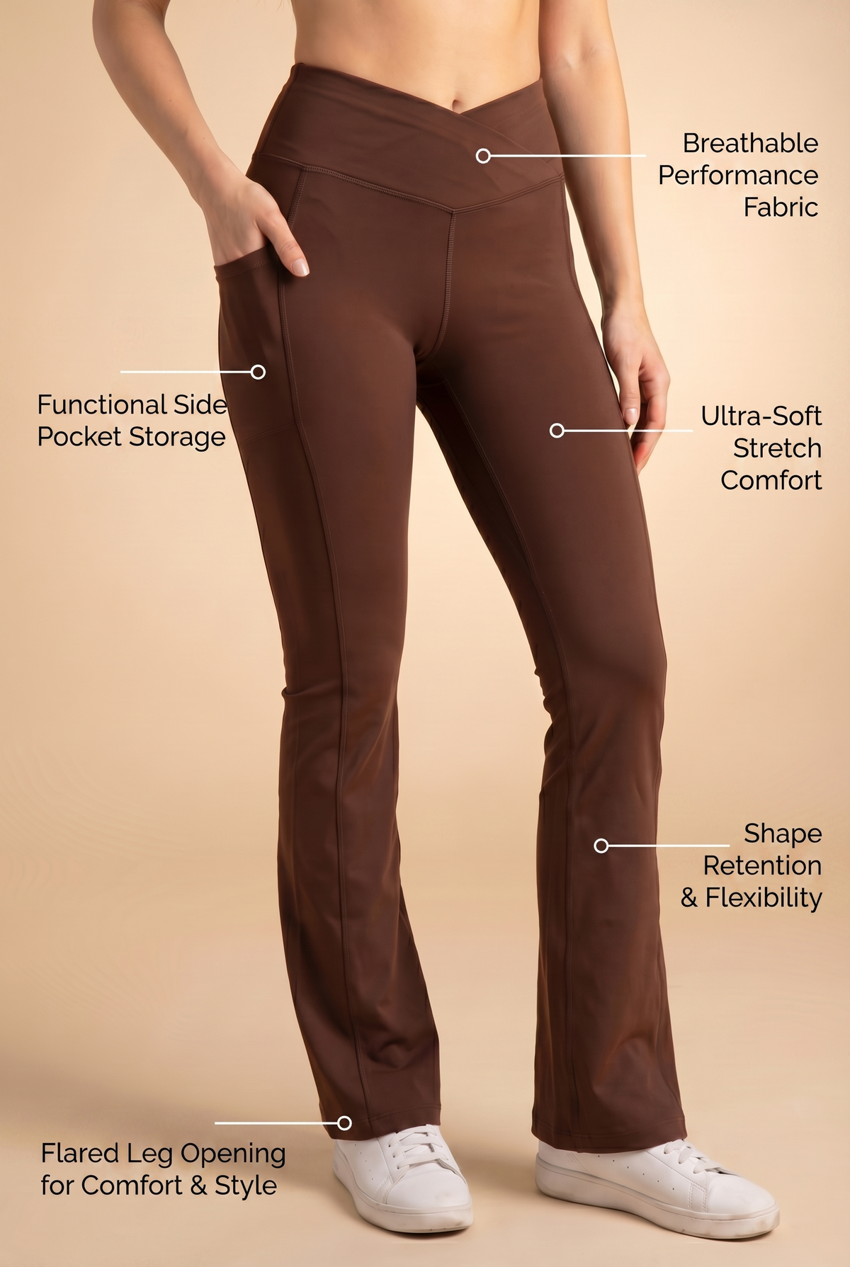 SoftTouch Pocket V-Waist Flare Legging Apparel & Accessories > Activewear > Leggings > Flare Leggings by Profit Outfits