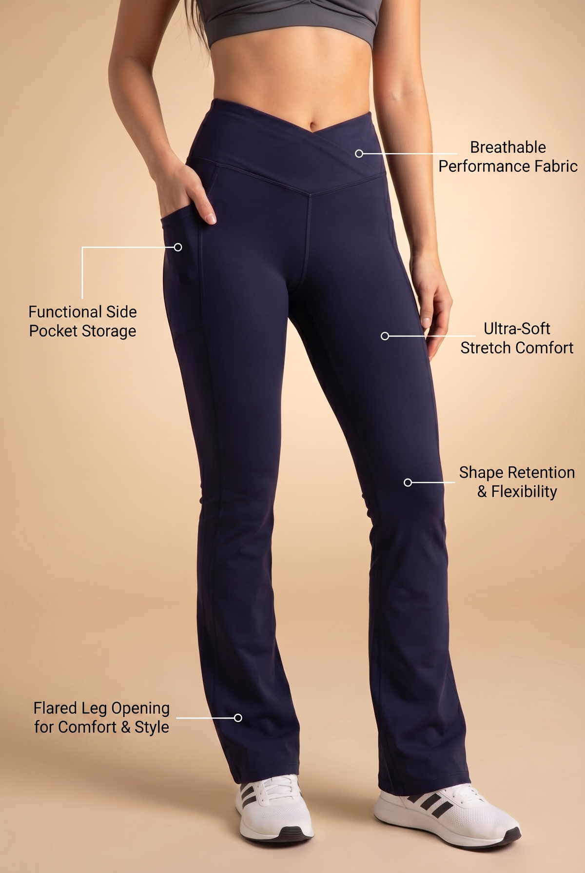 SoftTouch Pocket V-Waist Flare Legging Apparel & Accessories > Activewear > Leggings > Flare Leggings by Profit Outfits