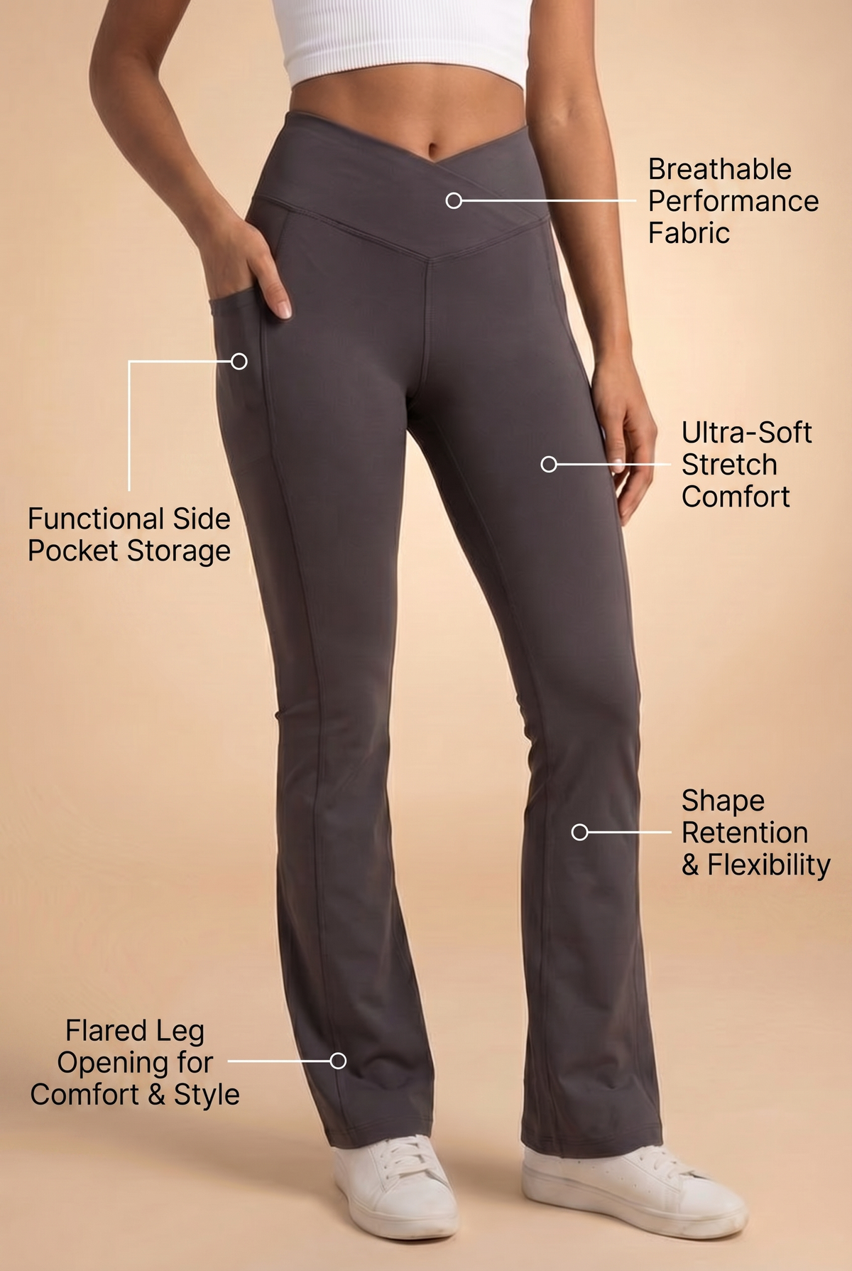 SoftTouch Pocket V-Waist Flare Legging Apparel & Accessories > Activewear > Leggings > Flare Leggings by Profit Outfits