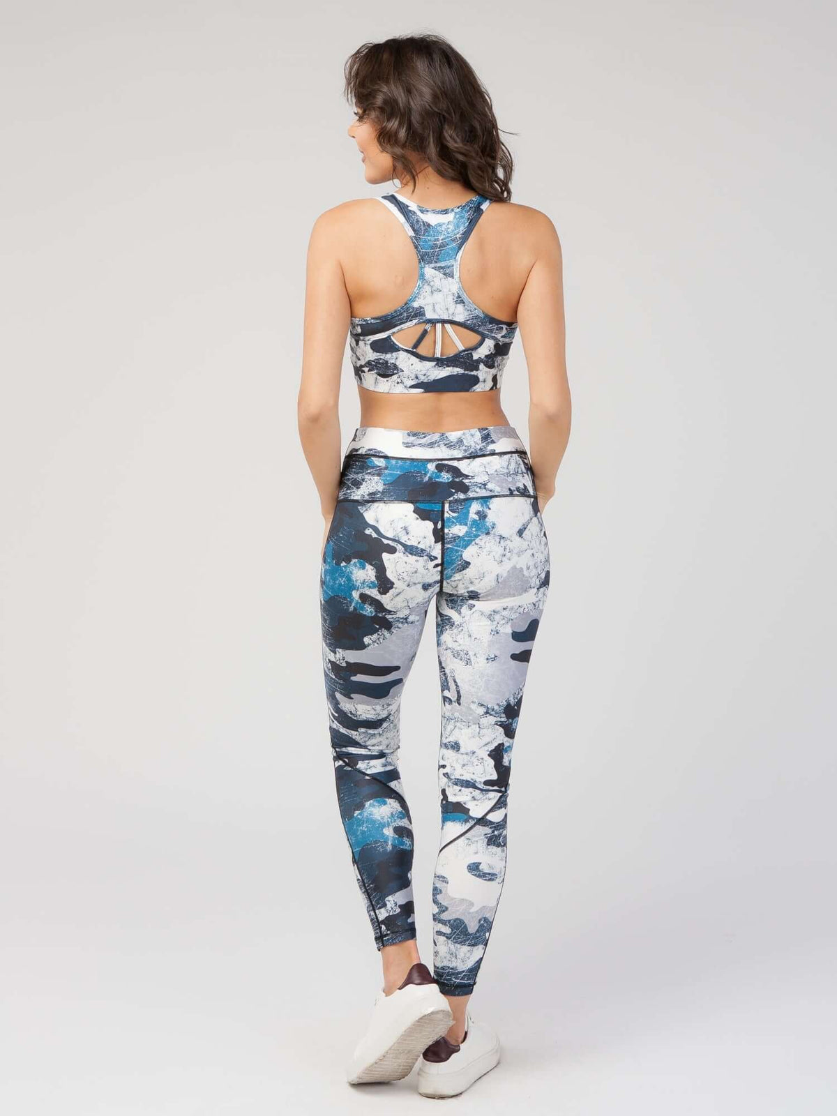 StudioPrint Blue Camo Sports Bra Apparel & Accessories > Activewear > Sports Bras by Profit Outfits