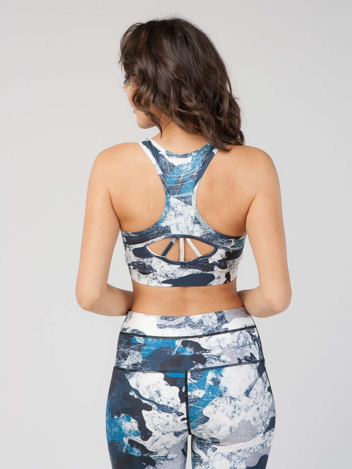 StudioPrint Blue Camo Sports Bra Apparel & Accessories > Activewear > Sports Bras by Profit Outfits