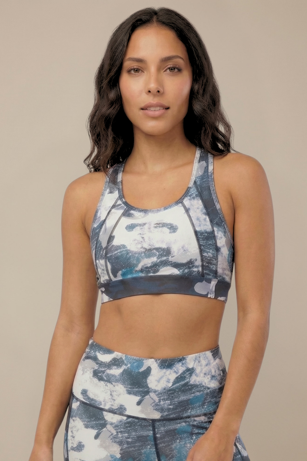 StudioPrint Blue Camo Sports Bra Apparel & Accessories > Activewear > Sports Bras by Profit Outfits