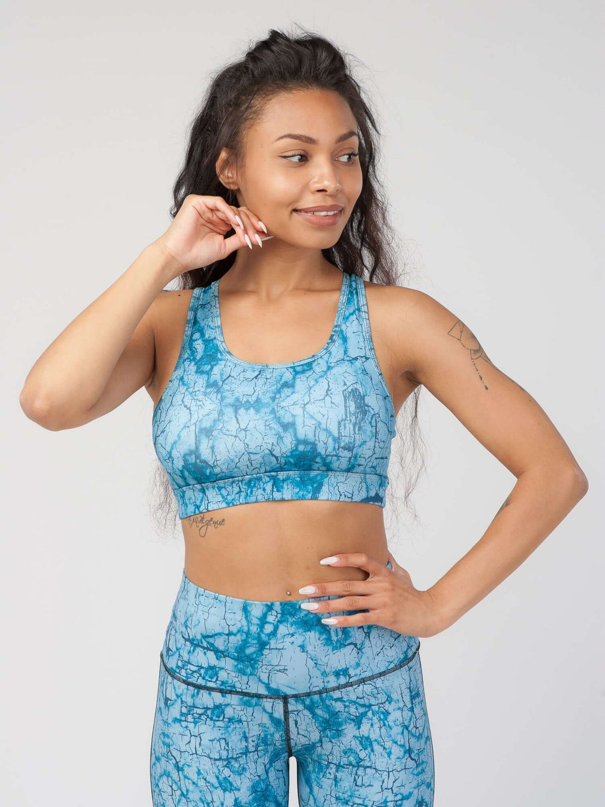 StudioPrint Blue Marble Sports Bra Apparel & Accessories > Activewear > Sports Bras by Profit Outfits