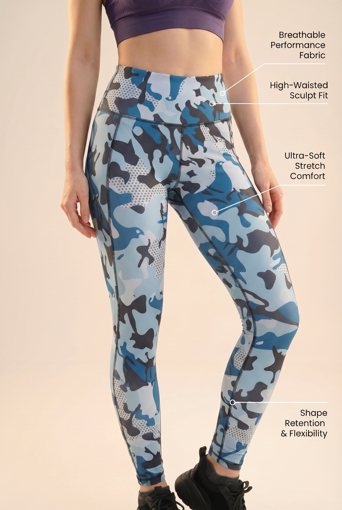 StudioPrint Camo High-Waist Legging Apparel & Accessories > Activewear > Leggings > High-Waist Leggings by Profit Outfits