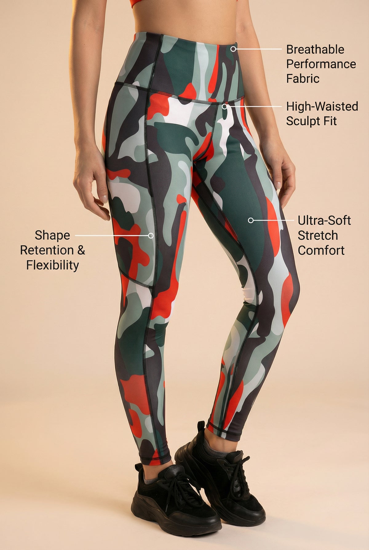 StudioPrint Multi Camo High-Waist Legging Apparel & Accessories > Activewear > Leggings > High-Waist Leggings by Profit Outfits