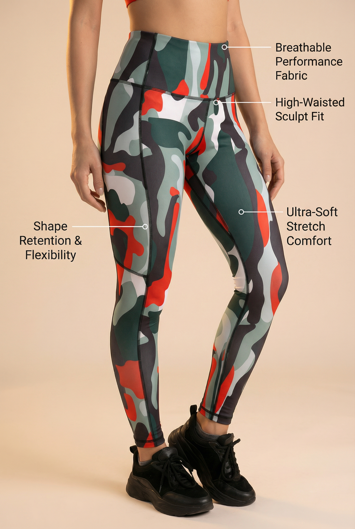 StudioPrint Multi Camo High-Waist Legging Apparel & Accessories > Activewear > Leggings > High-Waist Leggings by Profit Outfits