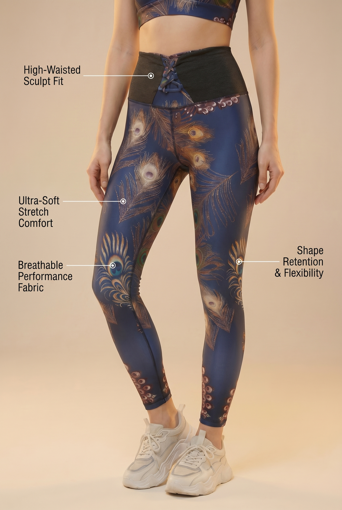 StudioPrint Peacock Feather Sports Legging Apparel & Accessories > Activewear > Leggings > High-Waist Leggings by Profit Outfits