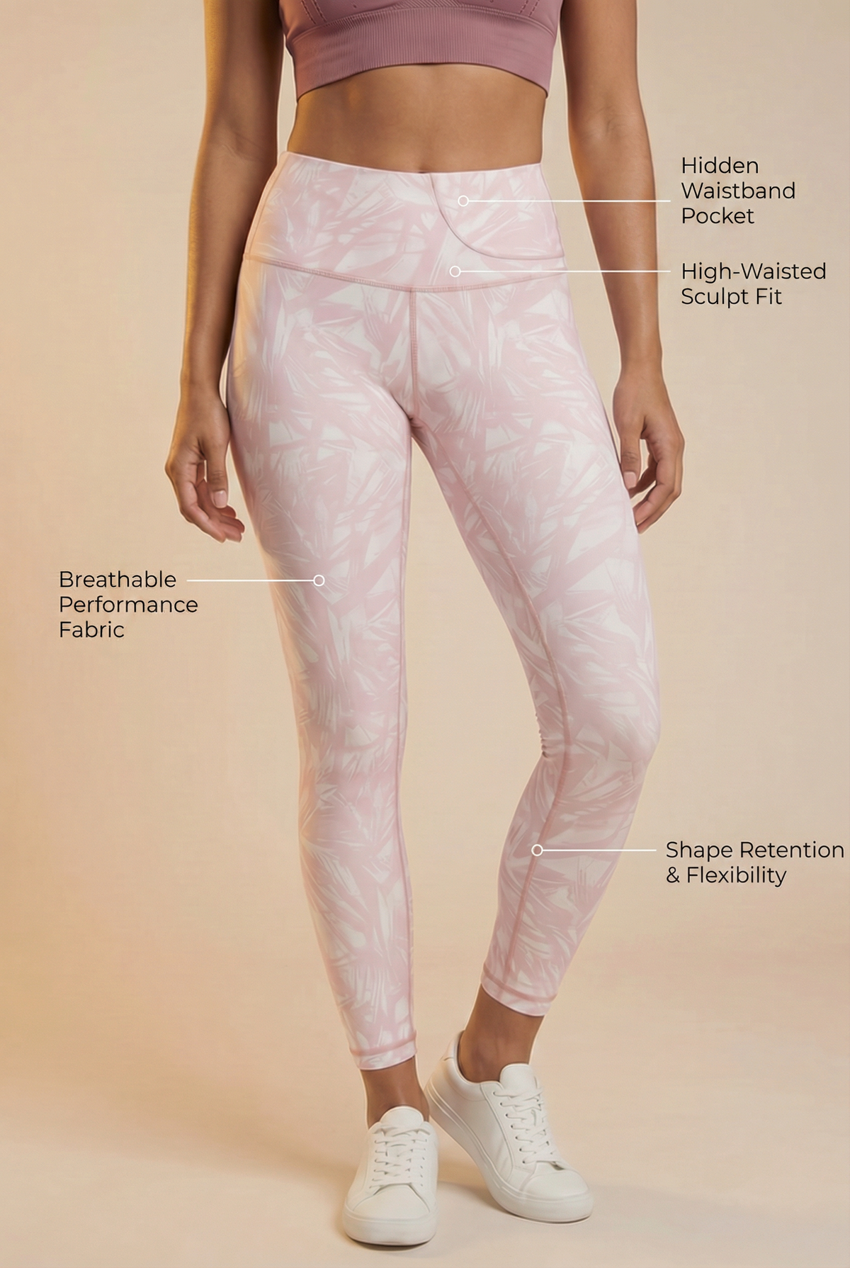 StudioPrint Pink Leaf Pocket High-Waist Legging Apparel & Accessories > Activewear > Leggings > High-Waist Leggings by Profit Outfits