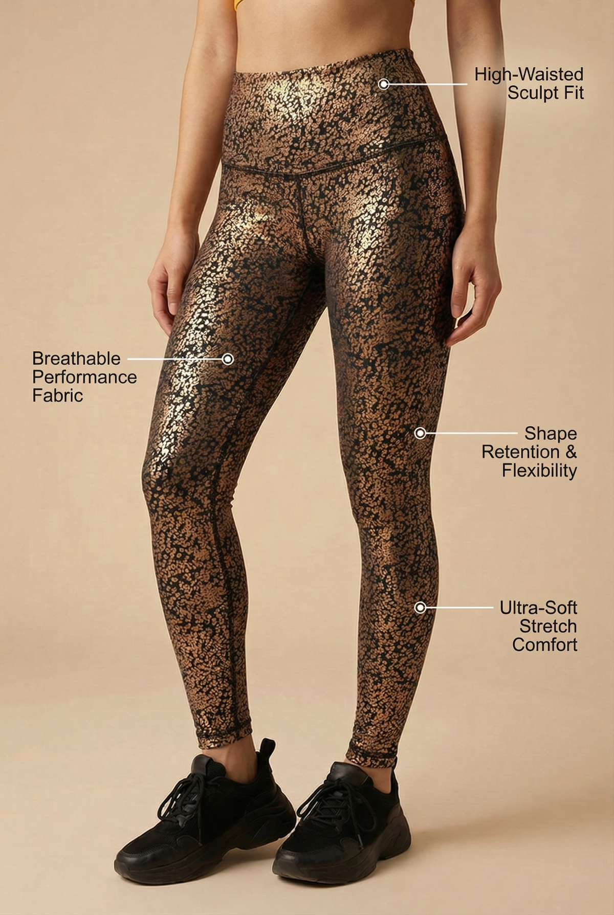 StudioPrint Speckle High-Waist Legging Apparel & Accessories > Activewear > Leggings > High-Waist Leggings by Profit Outfits