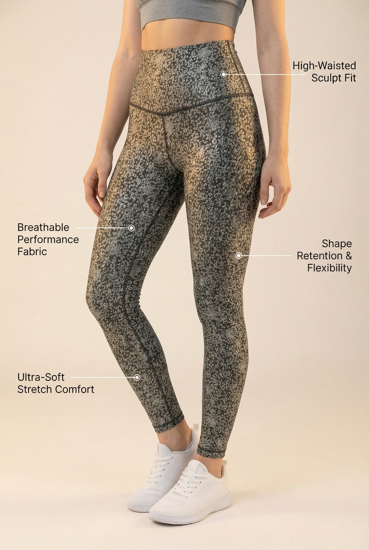 StudioPrint Speckle High-Waist Legging Apparel & Accessories > Activewear > Leggings > High-Waist Leggings by Profit Outfits