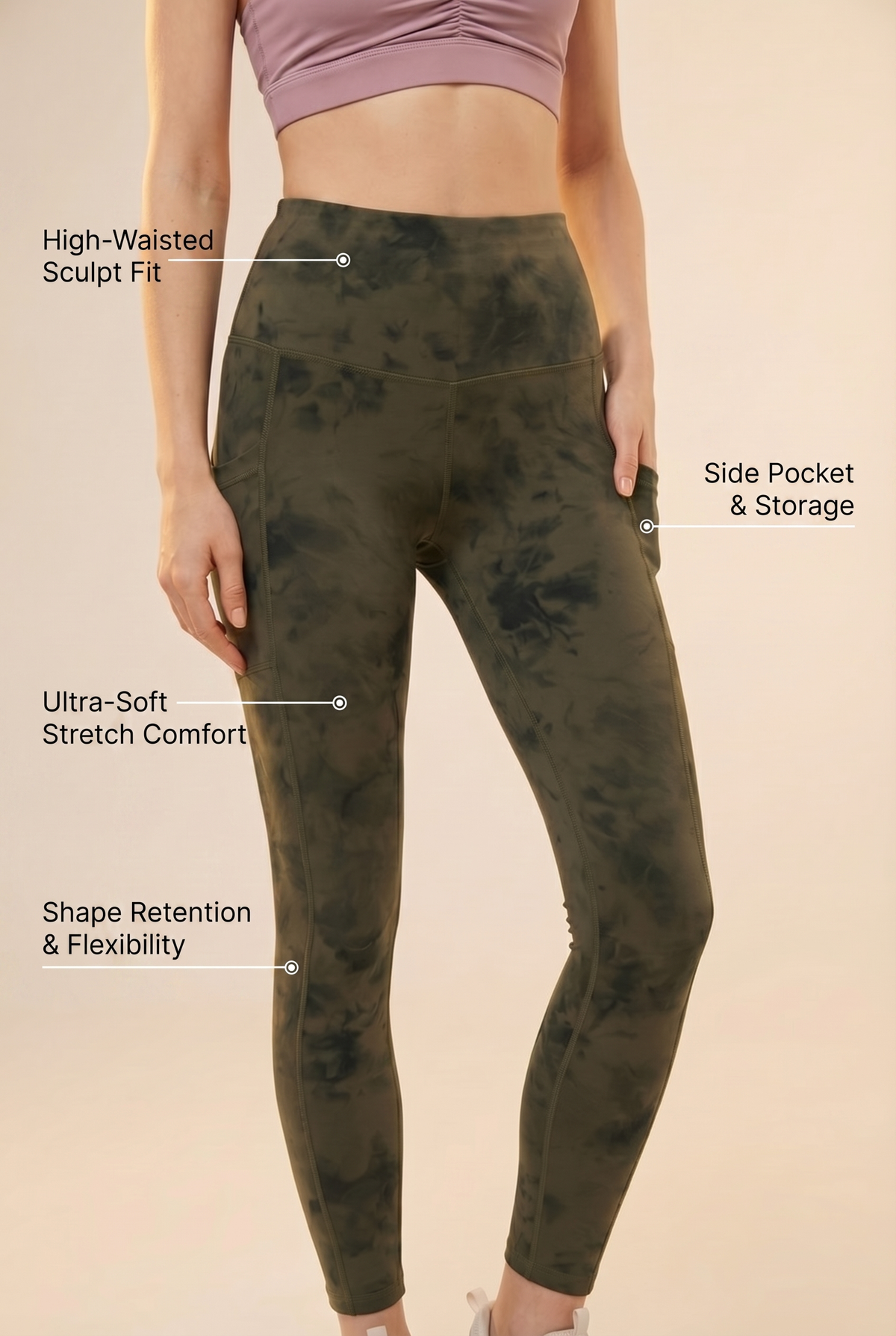 Tie-Dye Lift Pocket High-Waist Legging Apparel & Accessories > Activewear > Leggings > High-Waist Leggings by Profit Outfits