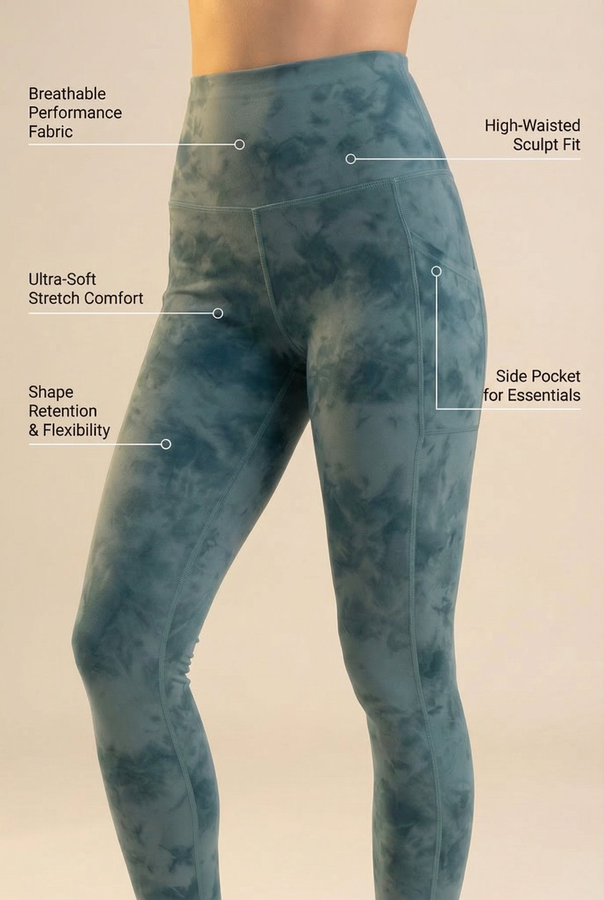 Tie-Dye Lift Pocket High-Waist Legging - Cyan Apparel & Accessories > Activewear > Leggings > High-Waist Leggings by Profit Outfits