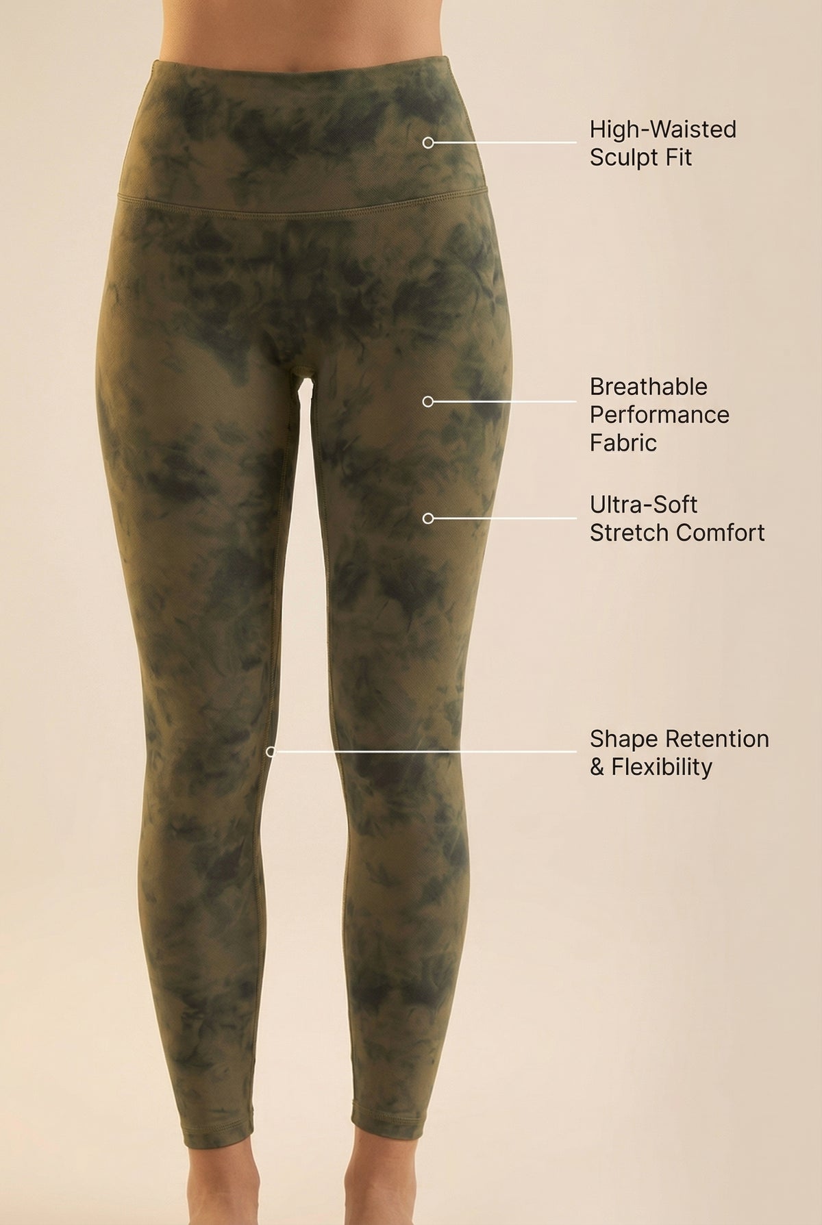 Tie-Dye Printed Lift High-Waist Legging - Army Green Apparel & Accessories > Activewear > Leggings > High-Waist Leggings by Profit Outfits