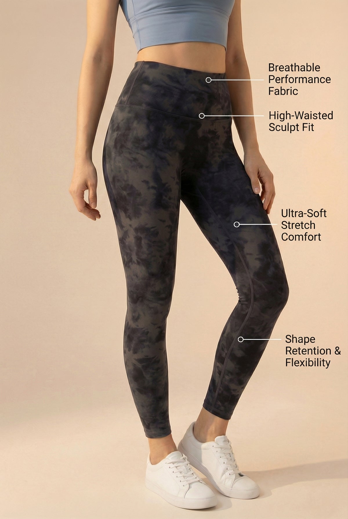 Tie-Dye Printed Lift High-Waist Legging - Taupe Apparel & Accessories > Activewear > Leggings > High-Waist Leggings by Profit Outfits