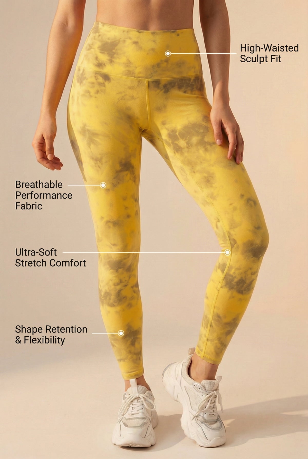 Tie-Dye Printed Lift High-Waist Legging - Yellow Apparel & Accessories > Activewear > Leggings > High-Waist Leggings by Profit Outfits