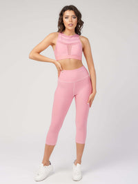 Mesh Panel High-Neck Strappy Sports Bra